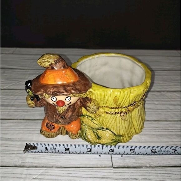 Scarecrow Halloween Planter E-6573 Vintage Hand Painted Planter Pen Candy Holder - Picture 12 of 12